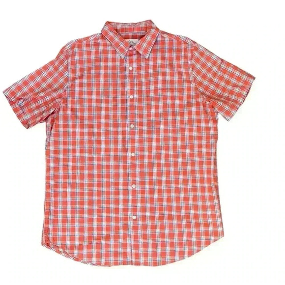 St. John’s Bay Men’s Large Short Sleeve Button Down Shirt Large Orange Plaid - Picture 1 of 5